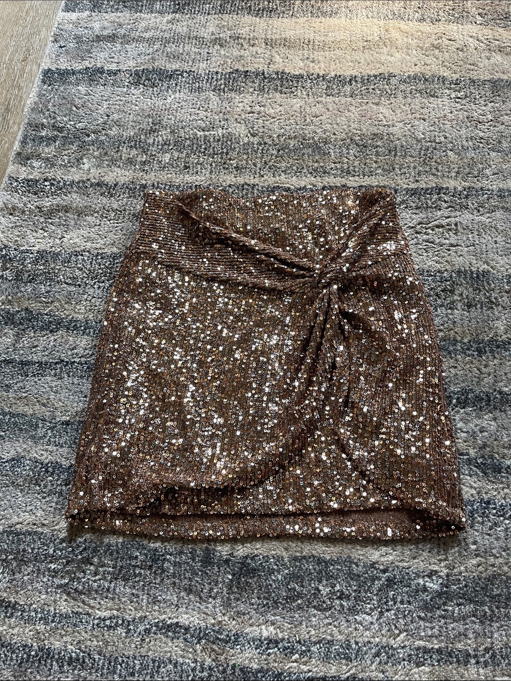 Gianni Bini Bronze Sequin Twist Mini Skirt